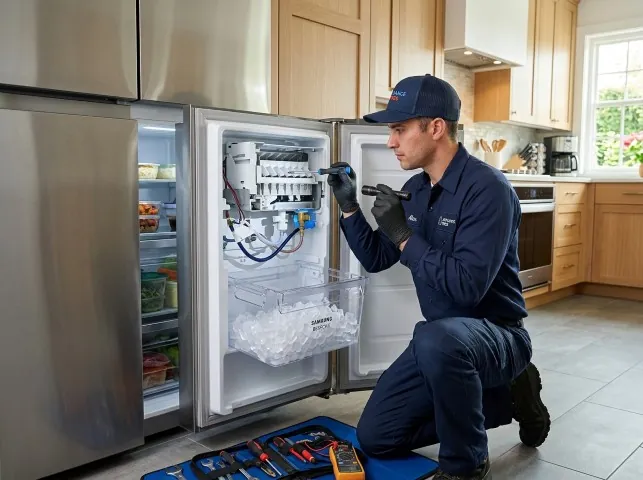 Appliance Repair Hero technician repairing a refrigerator ice maker in Altavista, VA