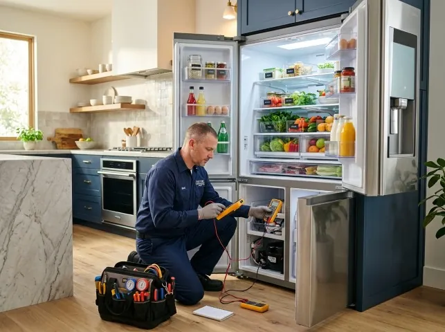 Appliance Repair Hero refrigerator technician testing a fridge on a Altavista, VA service call